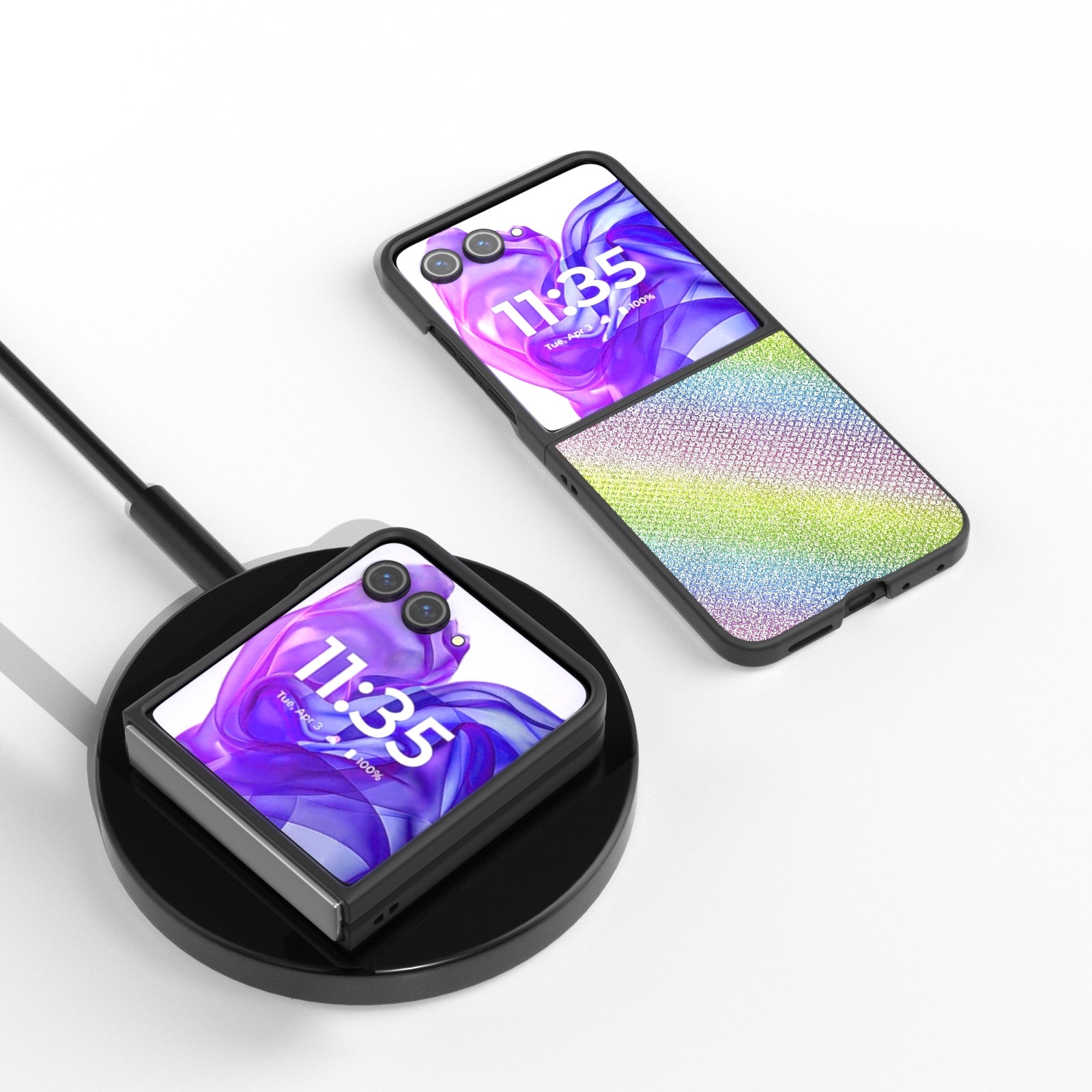 For-Motorola-Razr-50-Ultra-Diamond-Series-Black-Edge-Phone-Case(Rainbow)