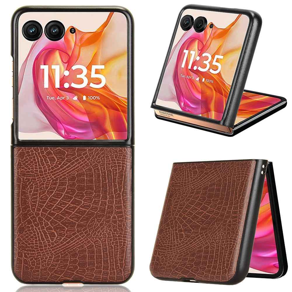 For-Motorola-Razr-50-Ultra-Crocodile-Texture-Back-Cover-Phone-Case(Brown)