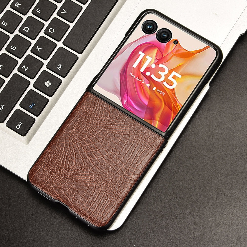 For-Motorola-Razr-50-Ultra-Crocodile-Texture-Back-Cover-Phone-Case(Brown)