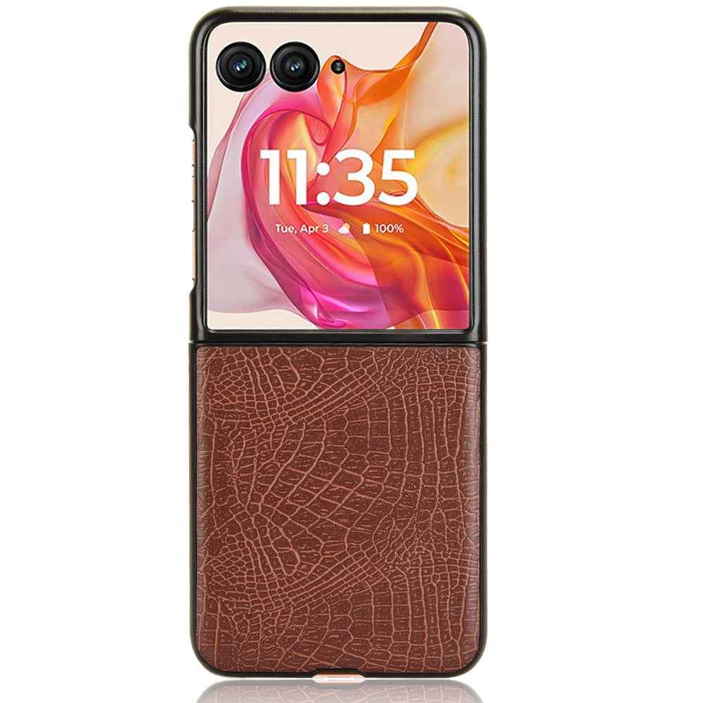 For-Motorola-Razr-50-Ultra-Crocodile-Texture-Back-Cover-Phone-Case(Brown)