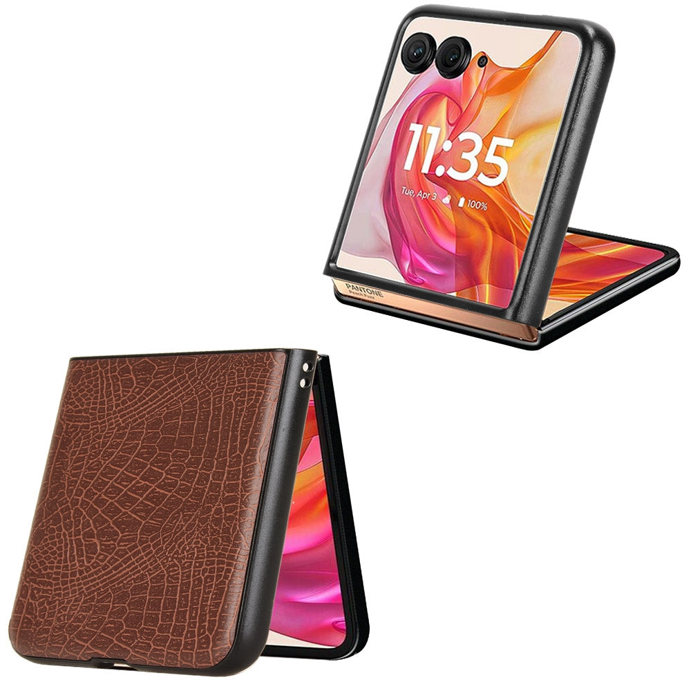 For-Motorola-Razr-50-Ultra-Crocodile-Texture-Back-Cover-Phone-Case(Brown)