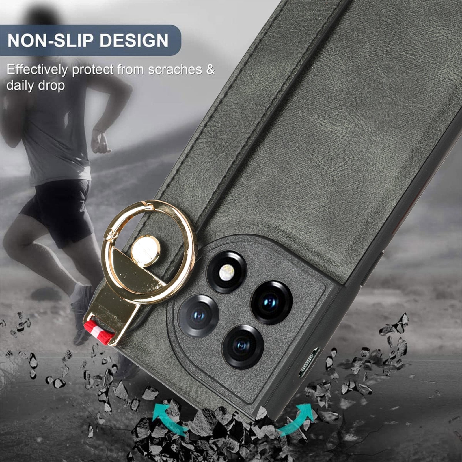 For-OnePlus-11-Wristband-Leather-Back-Phone-Case(Green)