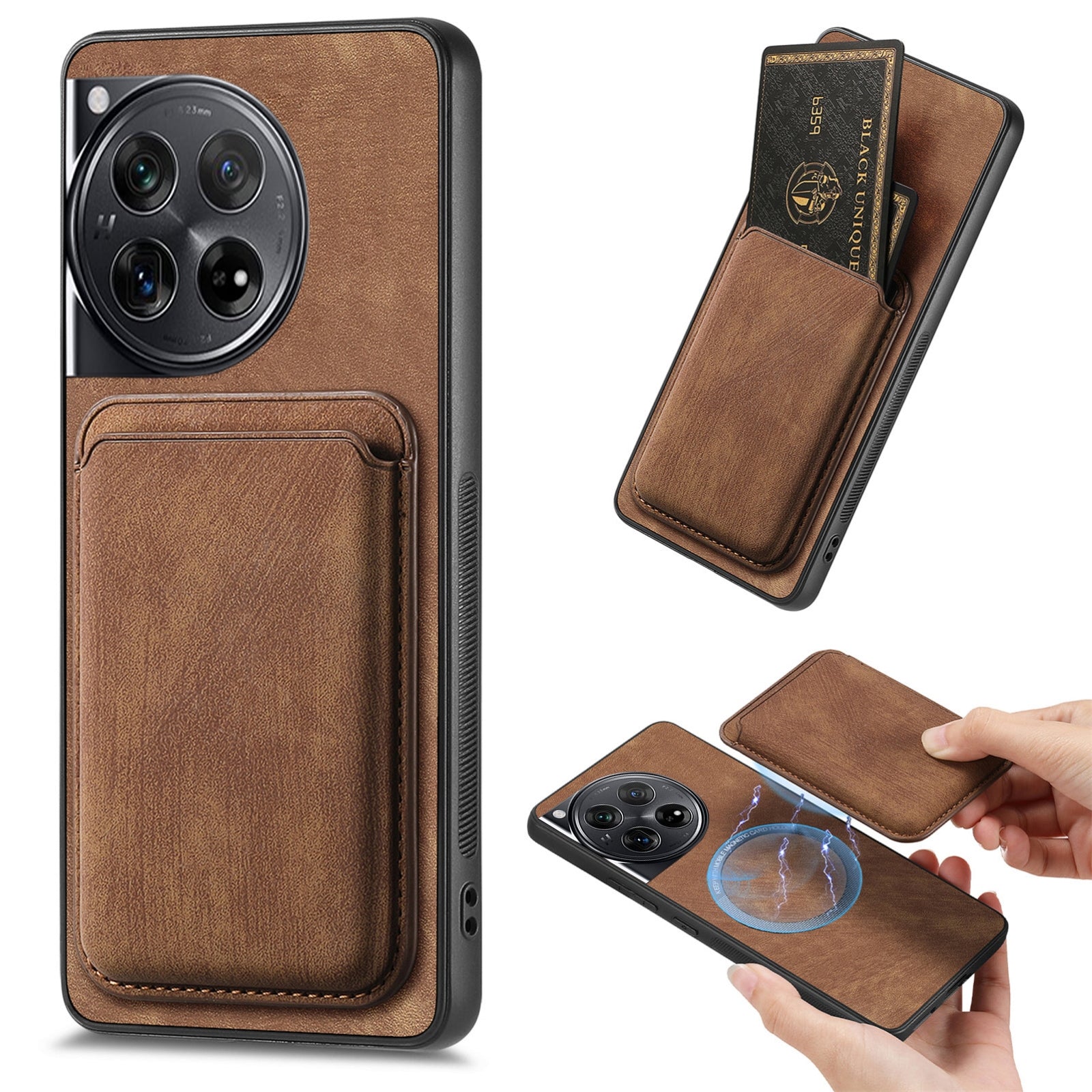 For-OnePlus-12-5G-Retro-Leather-Card-Bag-Magnetic-Phone-Case(Brown)