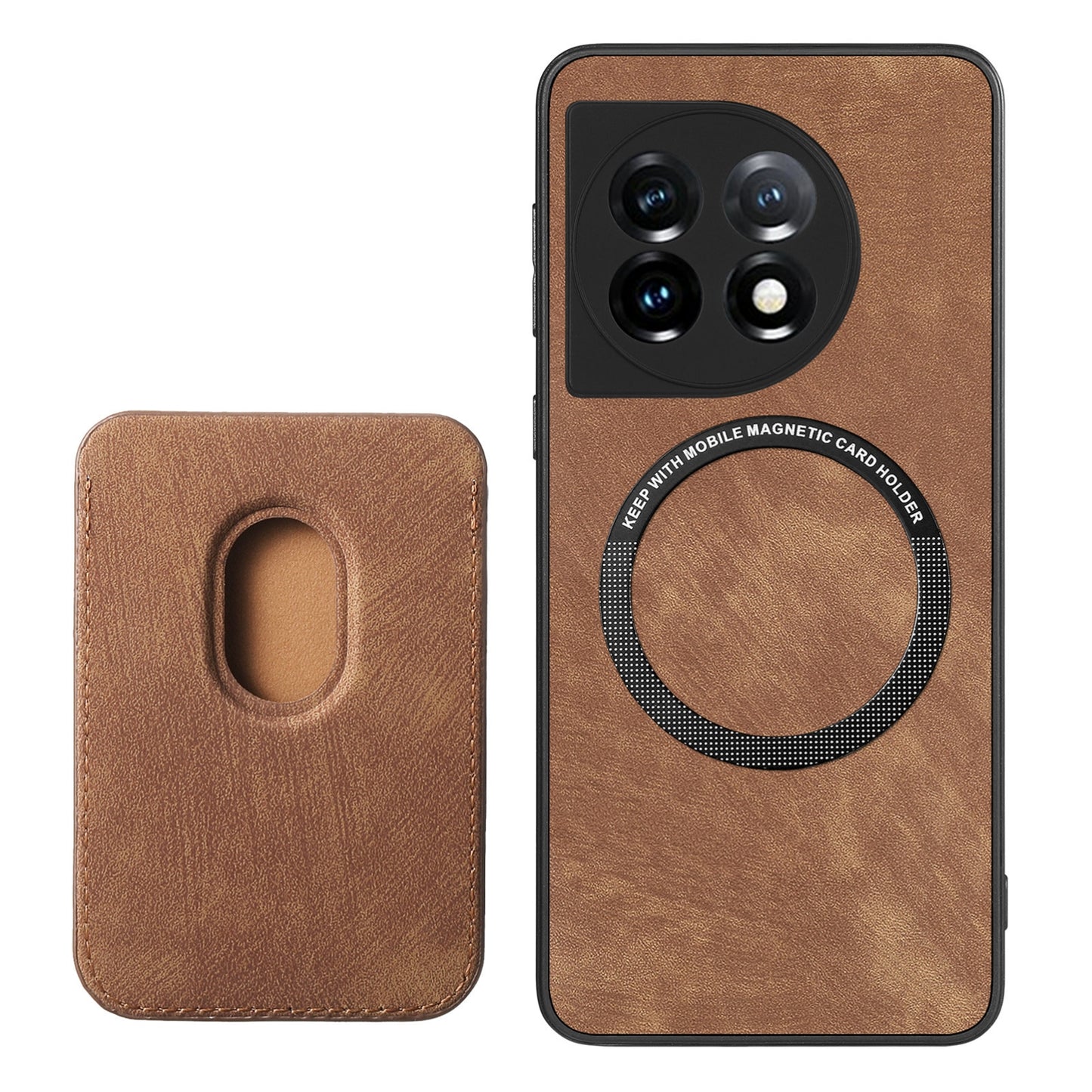 For-OnePlus-12-5G-Retro-Leather-Card-Bag-Magnetic-Phone-Case(Brown)