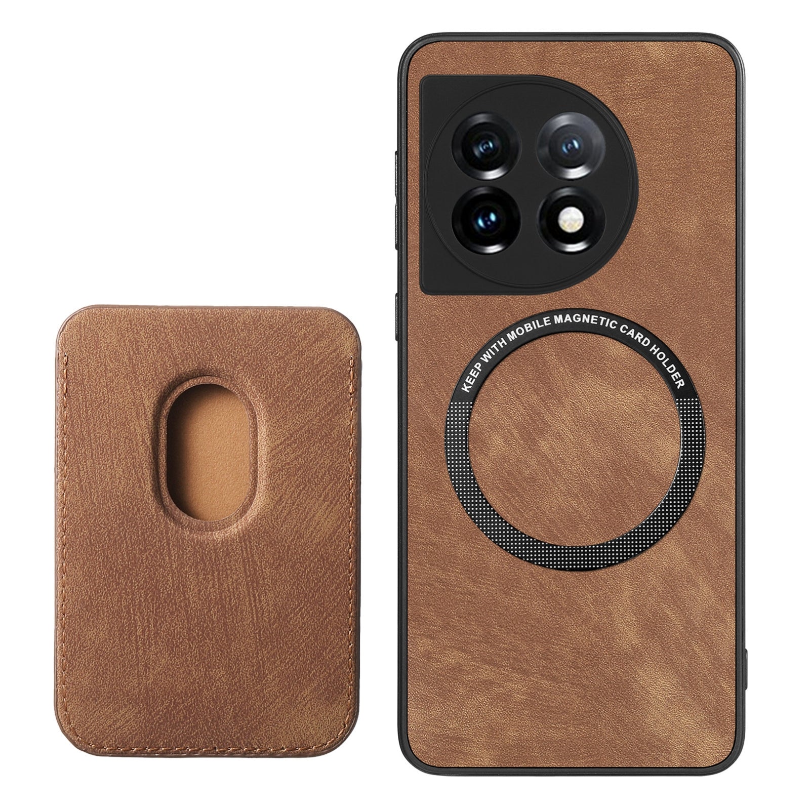 For-OnePlus-12-5G-Retro-Leather-Card-Bag-Magnetic-Phone-Case(Brown)
