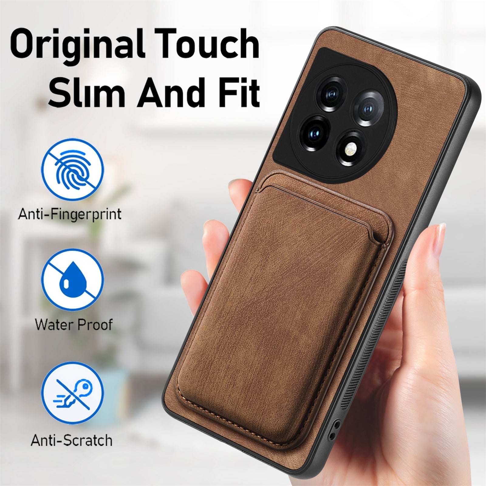 For-OnePlus-12-5G-Retro-Leather-Card-Bag-Magnetic-Phone-Case(Brown)