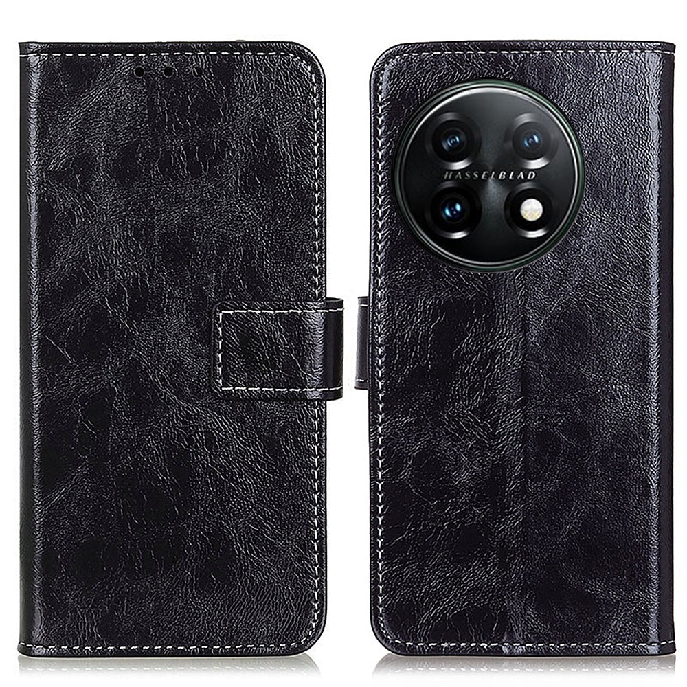 For-OnePlus-11-5G-Retro-Crazy-Horse-Texture-Leather-Phone-Case(Black)