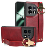 For-OnePlus-11-Wristband-Leather-Back-Phone-Case(Red)