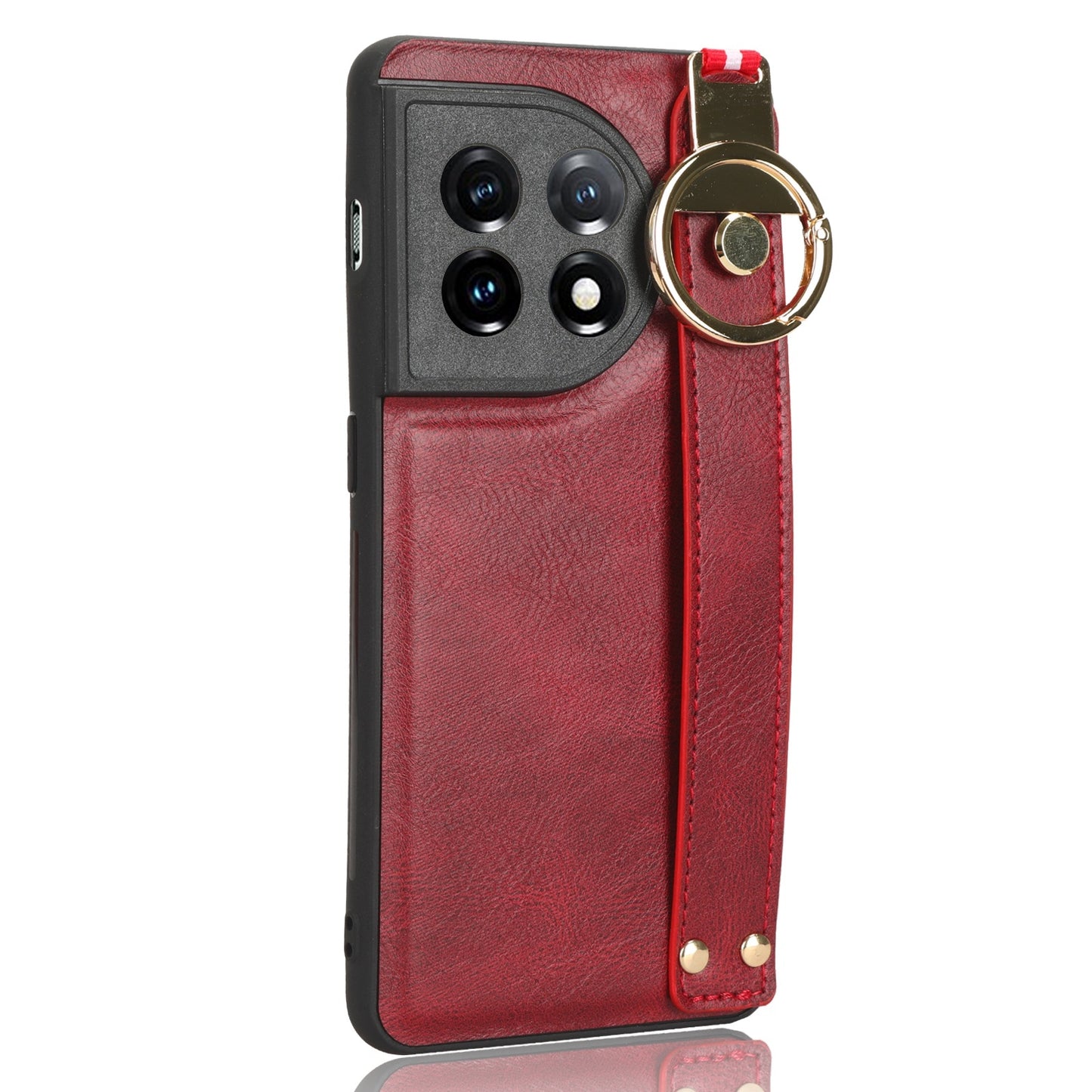 For-OnePlus-11-Wristband-Leather-Back-Phone-Case(Red)