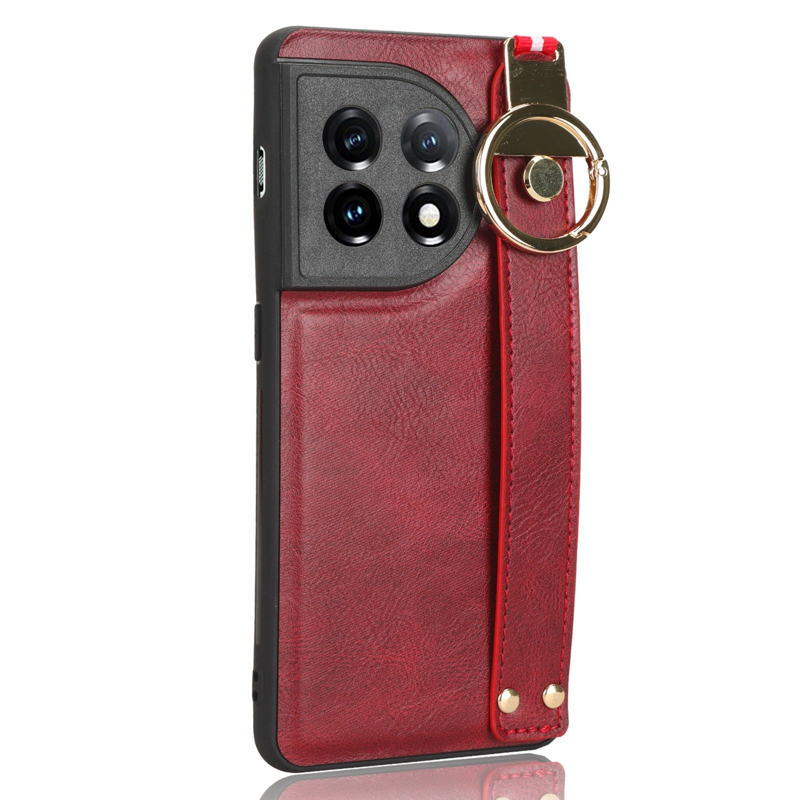 For-OnePlus-11-Wristband-Leather-Back-Phone-Case(Red)