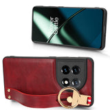 For-OnePlus-11-Wristband-Leather-Back-Phone-Case(Red)