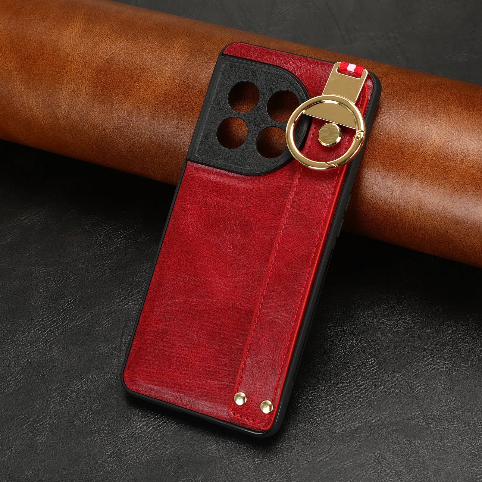 For-OnePlus-11-Wristband-Leather-Back-Phone-Case(Red)