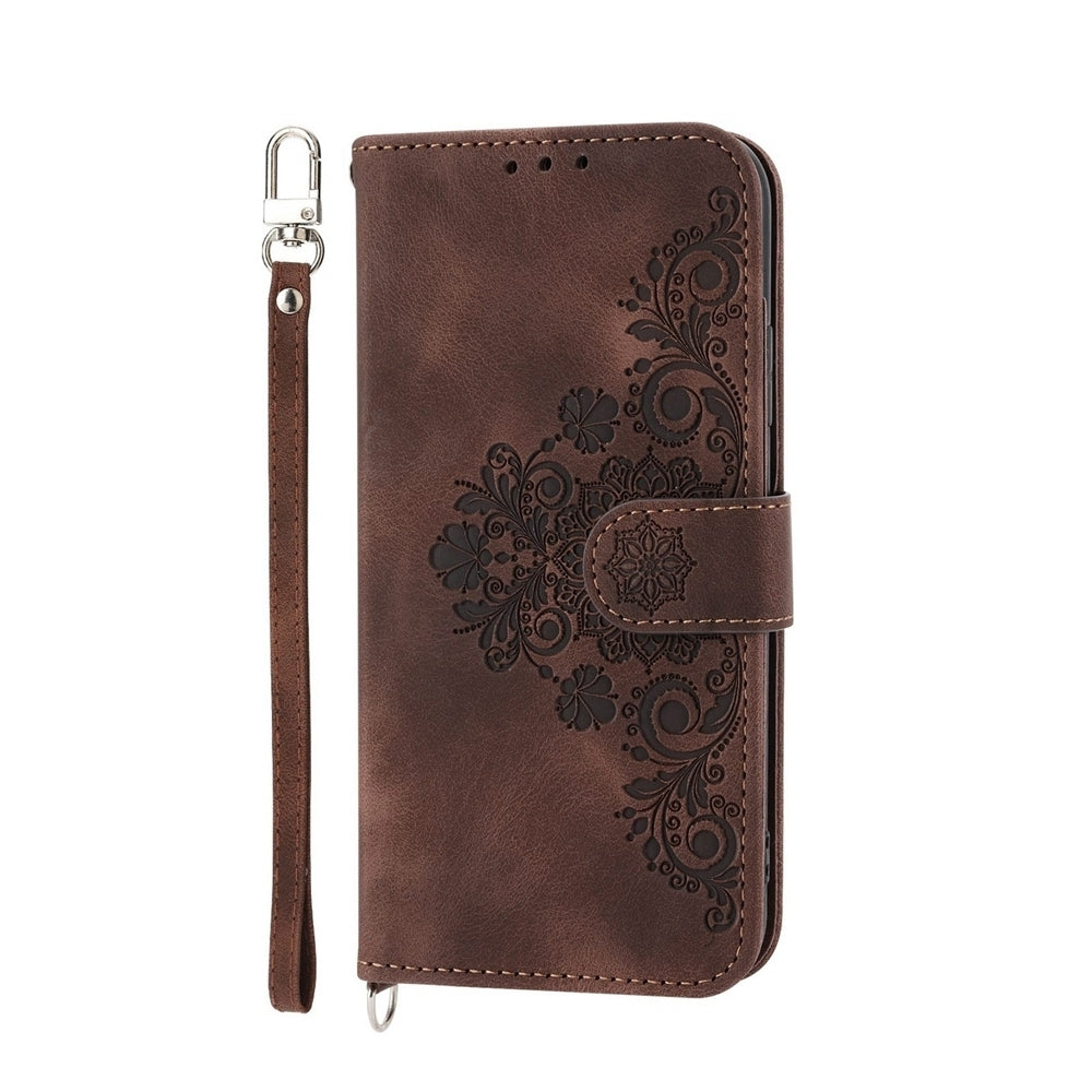 For-OnePlus-Ace-3-/-12R-Skin-feel-Flowers-Embossed-Wallet-Leather-Phone-Case(Brown)