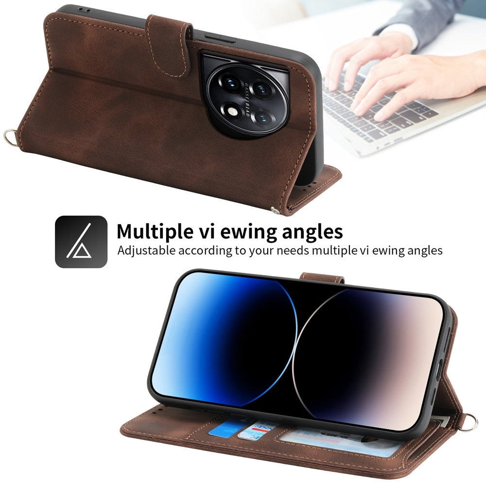 For-OnePlus-Ace-3-/-12R-Skin-feel-Flowers-Embossed-Wallet-Leather-Phone-Case(Brown)