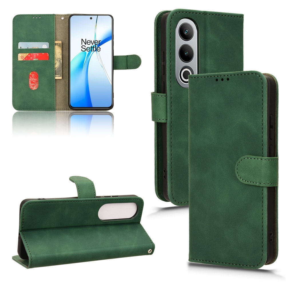 For-OnePlus-Nord-CE4-5G-Skin-Feel-Magnetic-Flip-Leather-Phone-Case(Green)
