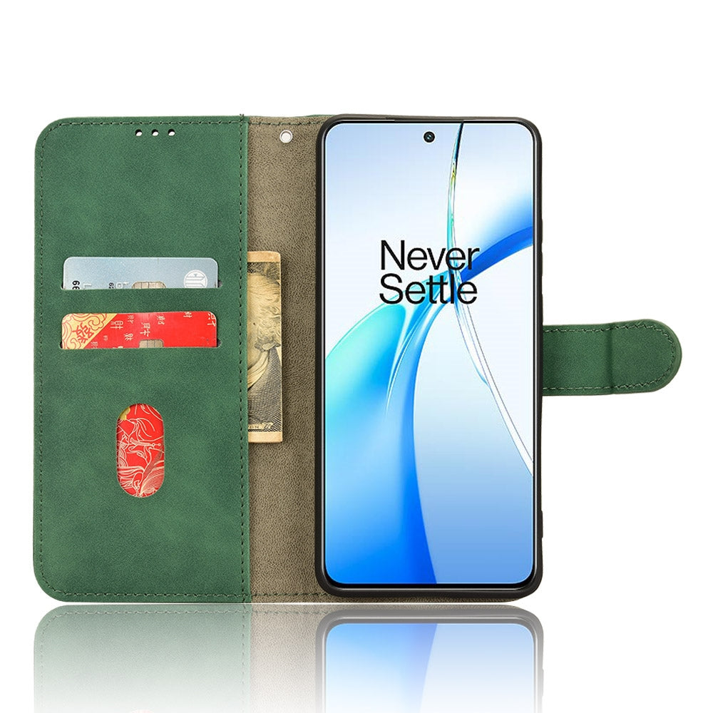 For-OnePlus-Nord-CE4-5G-Skin-Feel-Magnetic-Flip-Leather-Phone-Case(Green)