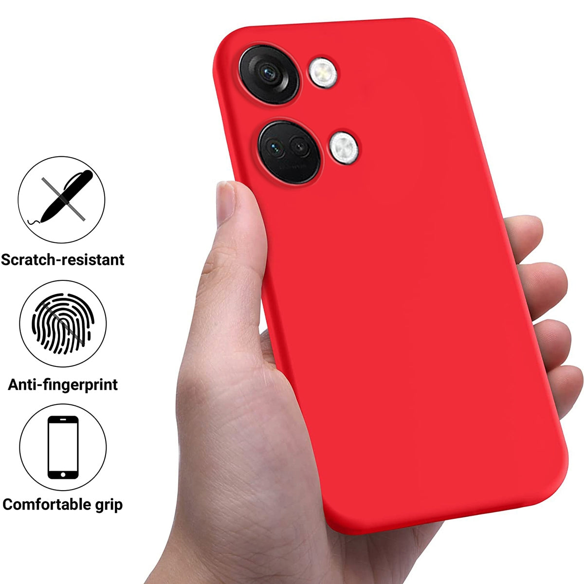 For-OnePlus-Nord-3-/-Ace-2V-Solid-Color-Liquid-Silicone-Dropproof-Full-Coverage-Phone-Case(Red)