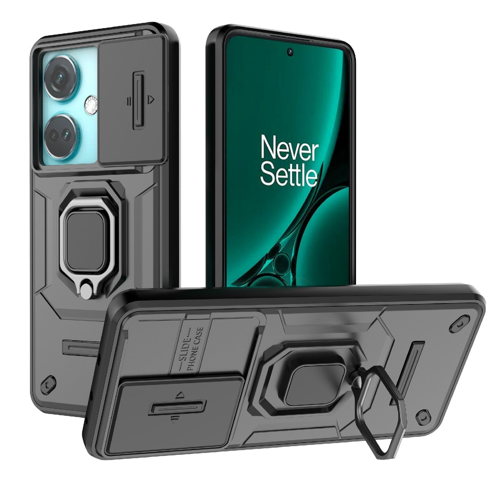 For-OnePlus-Nord-CE3-5G-Sliding-Camshield-TPU-+-PC-Shockproof-Phone-Case-with-Holder(Black)