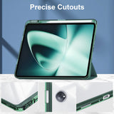 For-OnePlus-Pad-Clear-Back-Cover-3-Fold-Leather-Smart-Tablet-Case(Dark-Green)