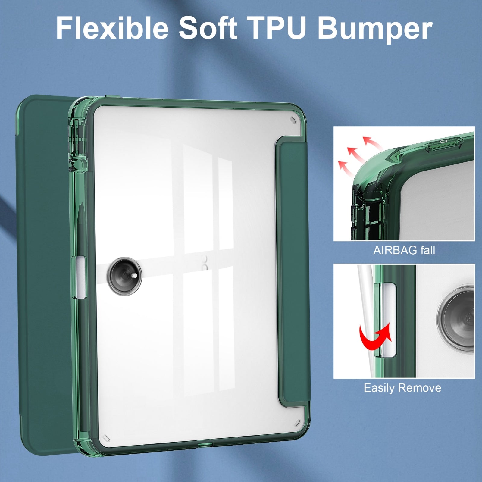 For-OnePlus-Pad-Clear-Back-Cover-3-Fold-Leather-Smart-Tablet-Case(Dark-Green)