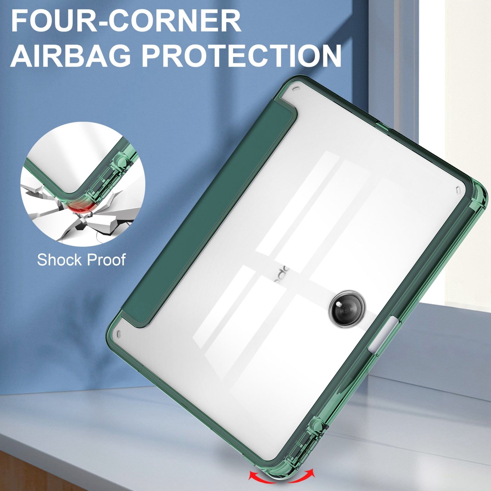 For-OnePlus-Pad-Clear-Back-Cover-3-Fold-Leather-Smart-Tablet-Case(Dark-Green)