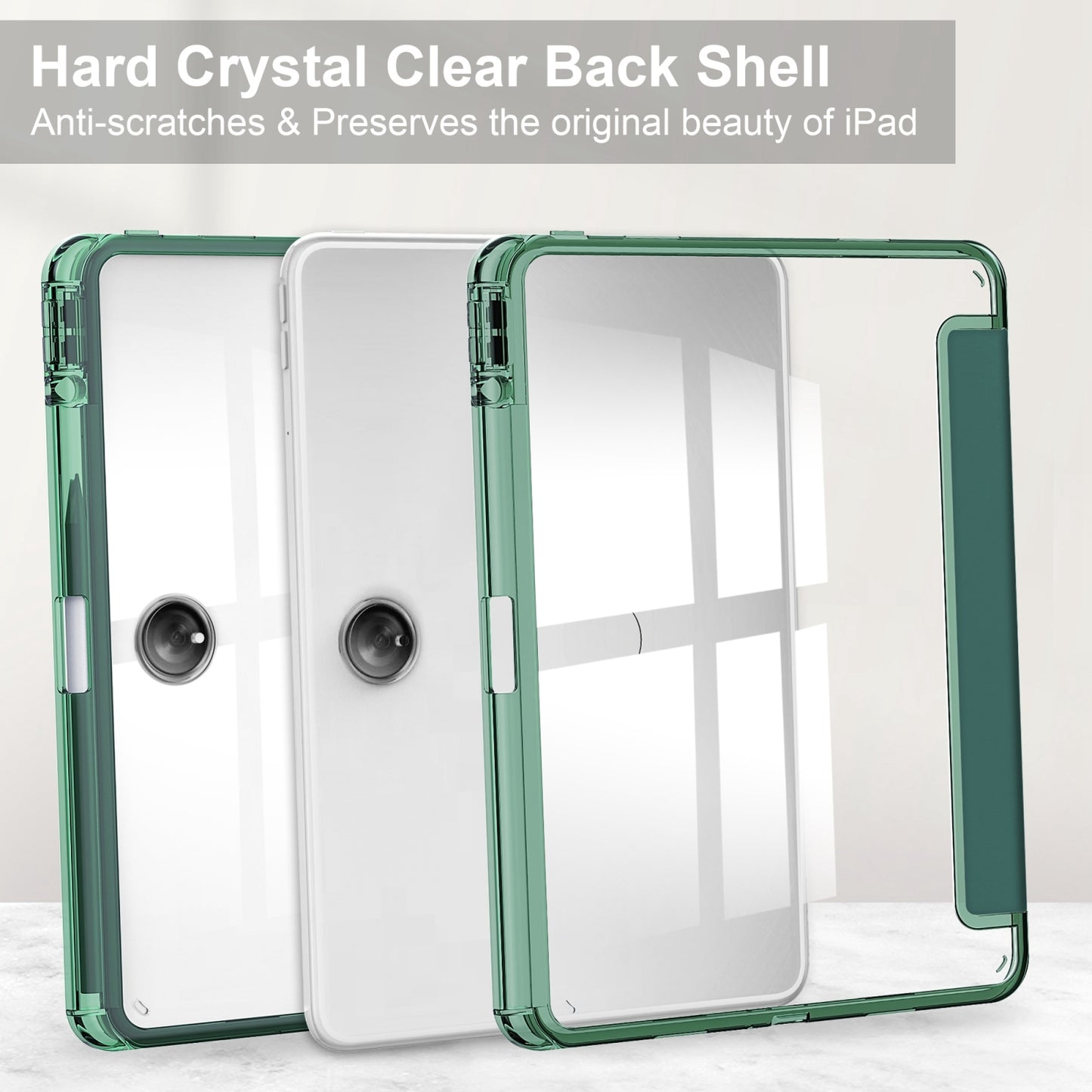 For-OnePlus-Pad-Clear-Back-Cover-3-Fold-Leather-Smart-Tablet-Case(Dark-Green)