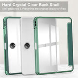 For-OnePlus-Pad-Clear-Back-Cover-3-Fold-Leather-Smart-Tablet-Case(Dark-Green)