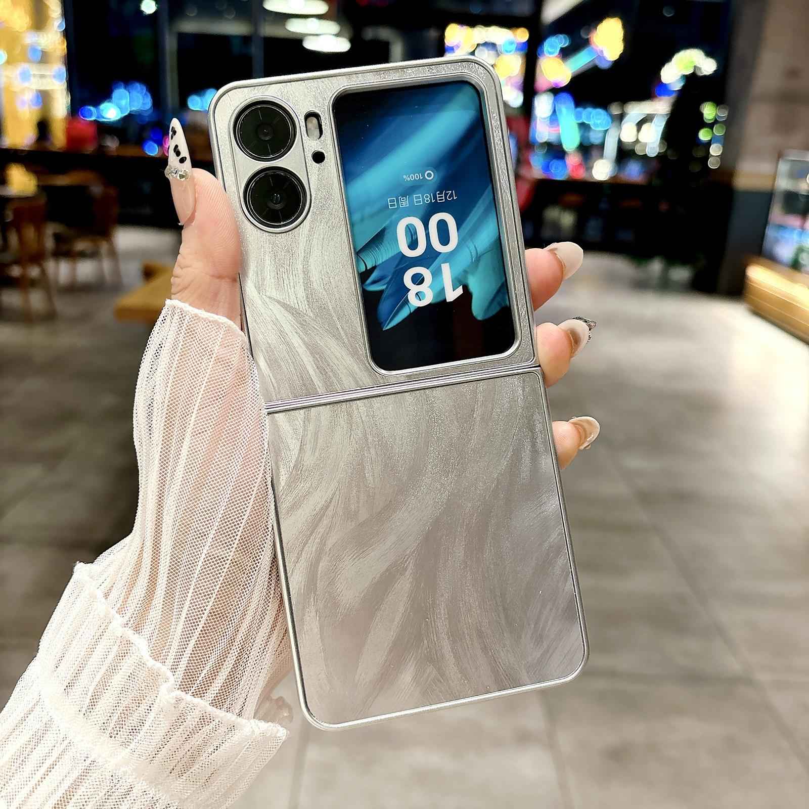 For-OPPO-Find-N2-Flip-Silver-Edge-PC-Folding-Phone-Case(Feather-Yarn)