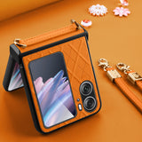 For-OPPO-Find-N2-Flip-SULADA-Elegant-Rhombic-Texture-Folding-Phone-Case-with-Lanyard(Red)