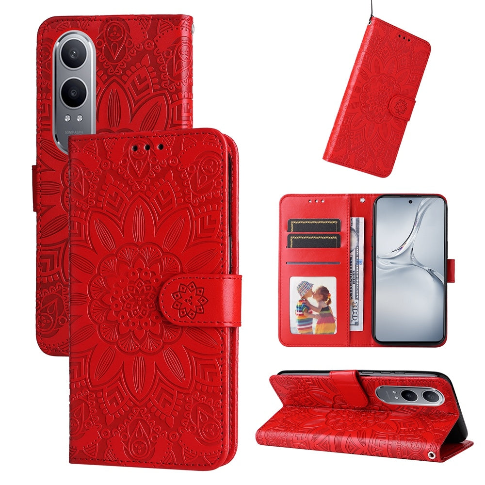 For-OPPO-K12x-Embossed-Sunflower-Leather-Phone-Case(Red)