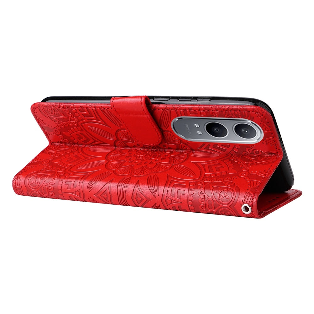 For-OPPO-K12x-Embossed-Sunflower-Leather-Phone-Case(Red)