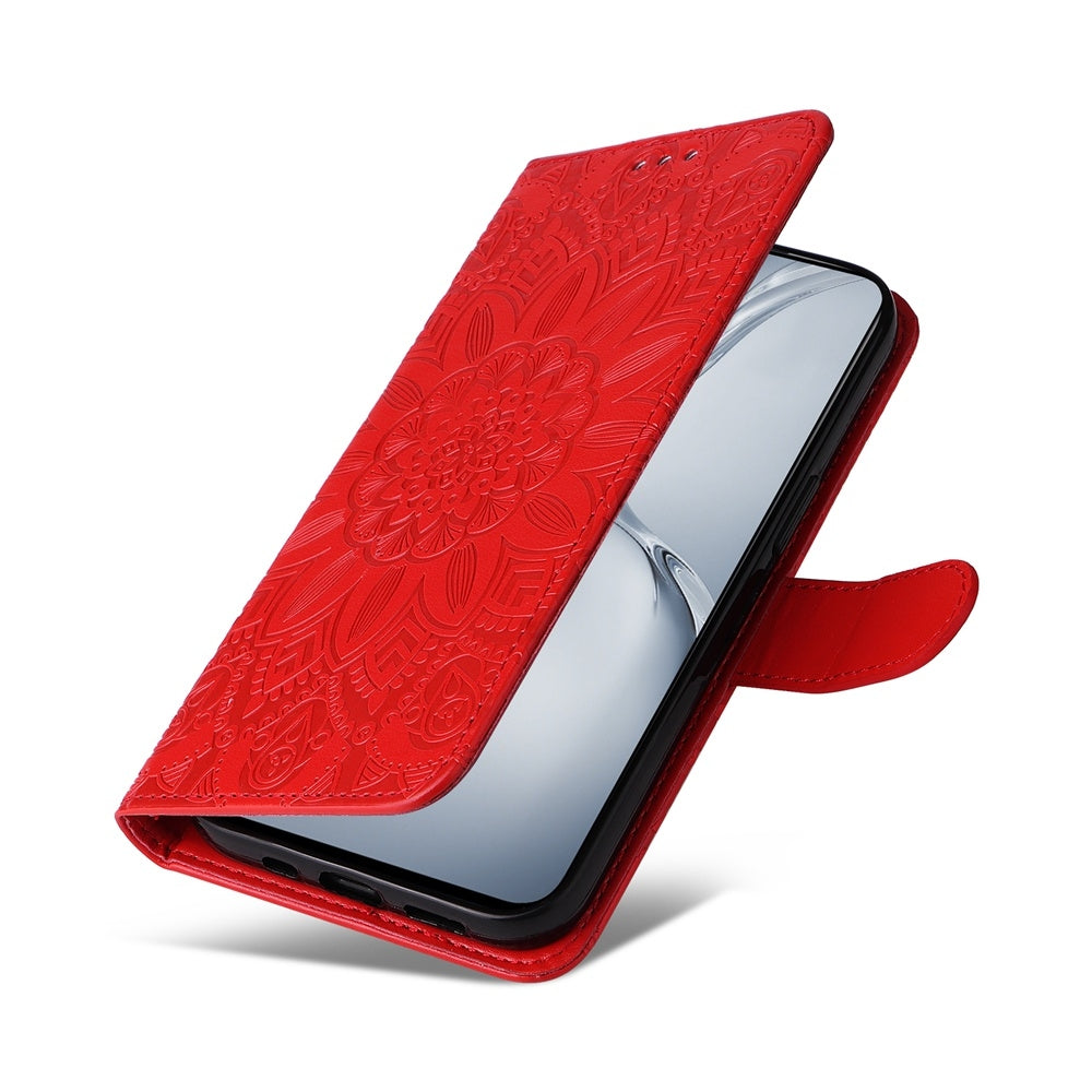 For-OPPO-K12x-Embossed-Sunflower-Leather-Phone-Case(Red)