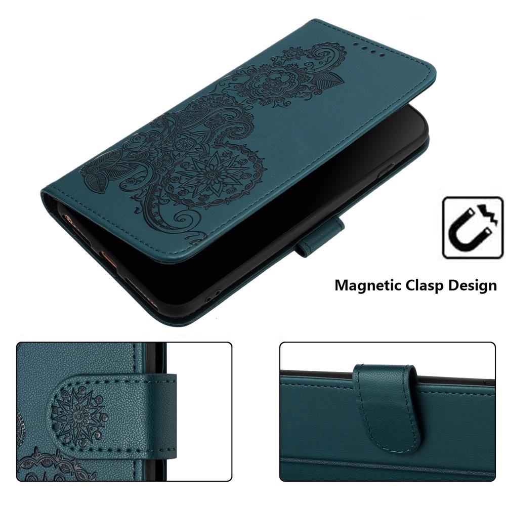 For-OPPO-K13-5G-Datura-Flower-Embossed-Flip-Leather-Phone-Case(Dark-Green)