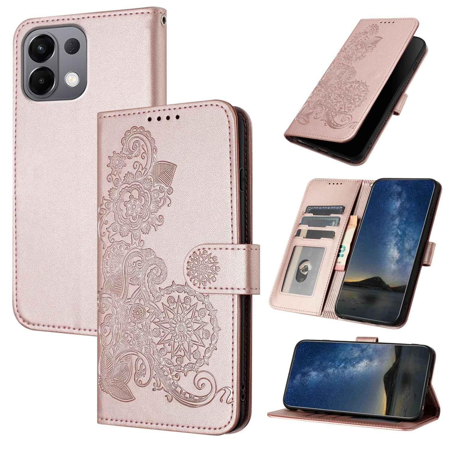 For-OPPO-K13-5G-Datura-Flower-Embossed-Flip-Leather-Phone-Case(Rose-Gold)