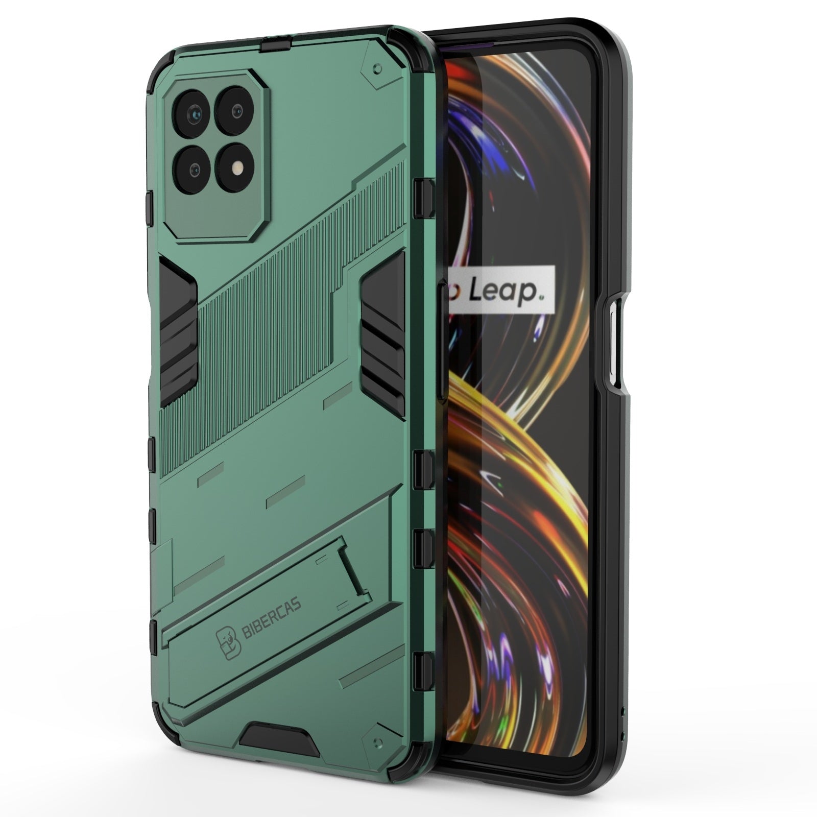 For-OPPO-Realme-8i-Punk-Armor-2-in-1-PC-+-TPU-Shockproof-Phone-Case-with-Invisible-Holder(Green)
