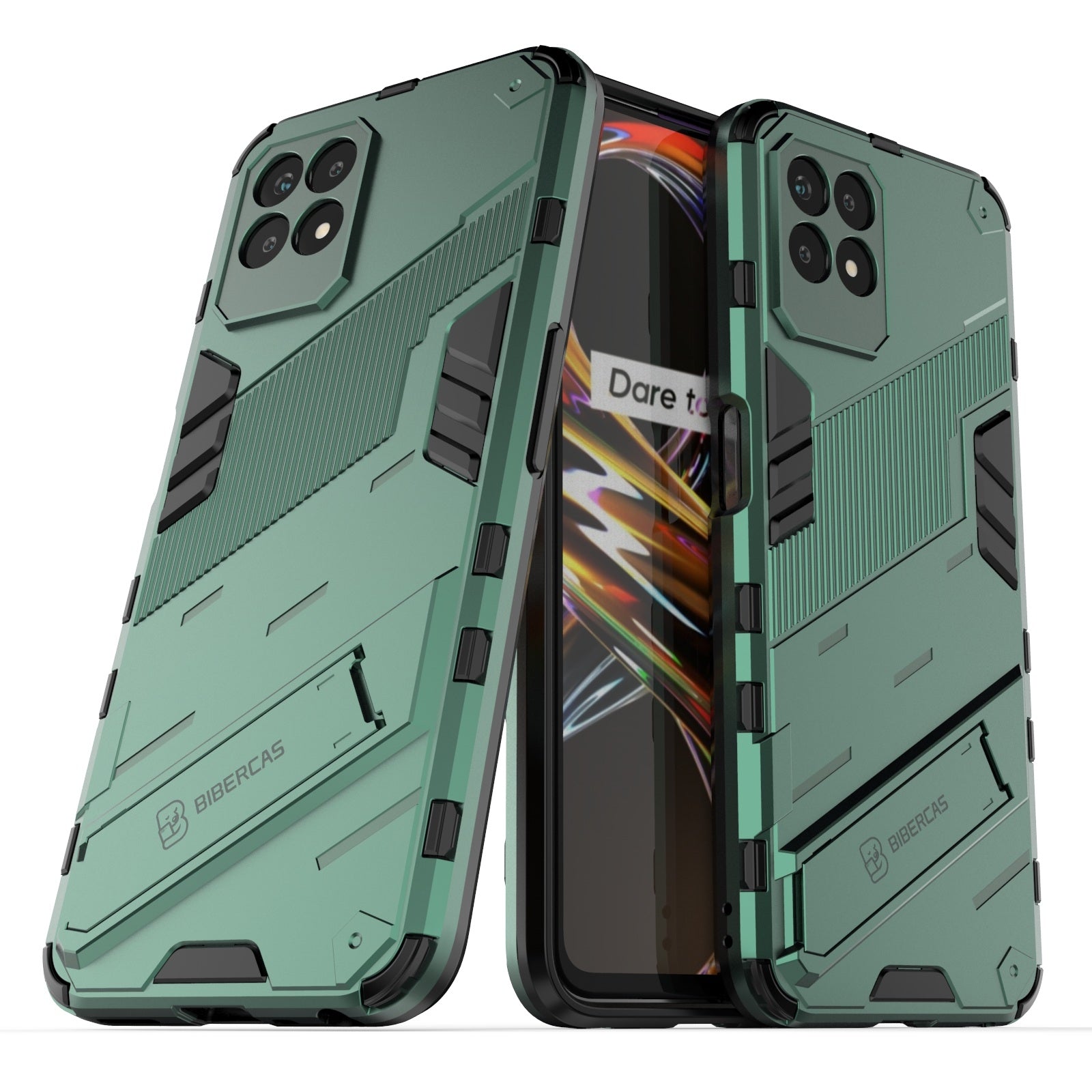 For-OPPO-Realme-8i-Punk-Armor-2-in-1-PC-+-TPU-Shockproof-Phone-Case-with-Invisible-Holder(Green)
