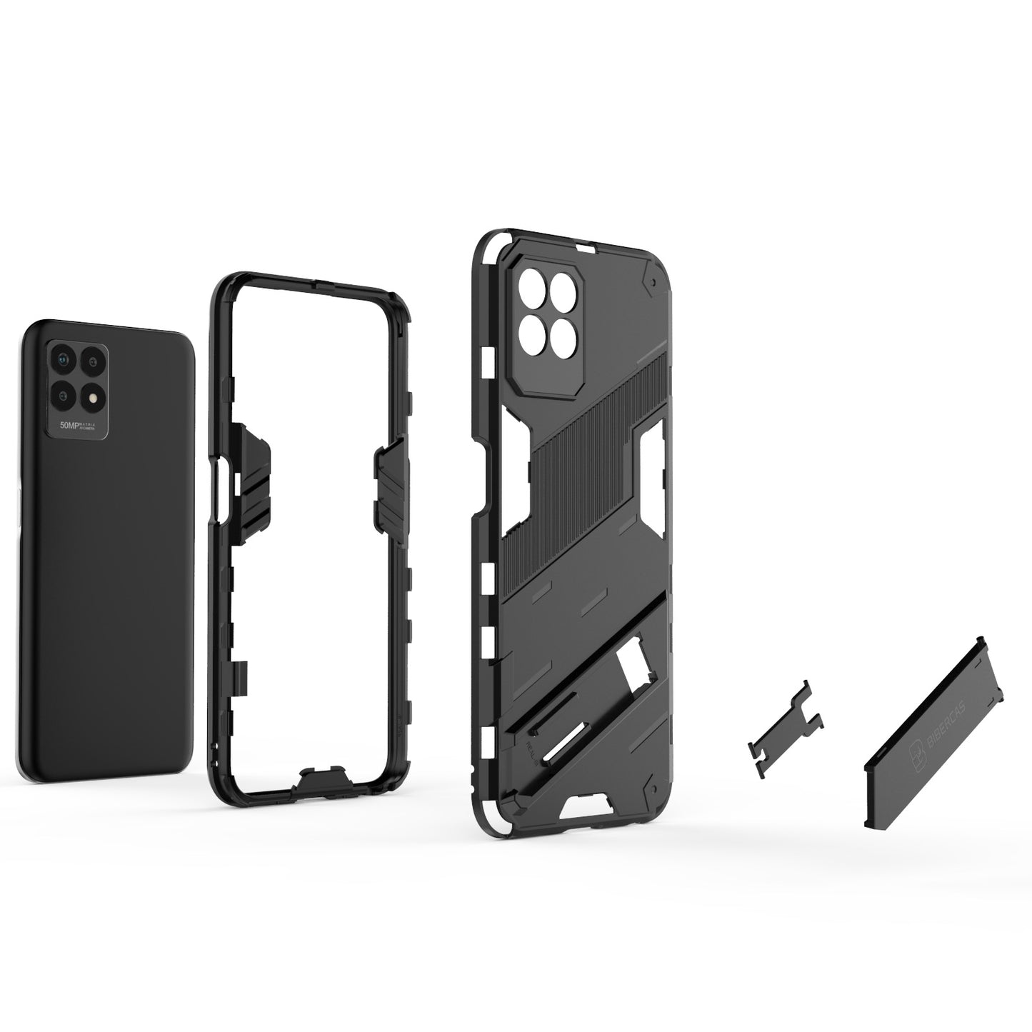 For-OPPO-Realme-8i-Punk-Armor-2-in-1-PC-+-TPU-Shockproof-Phone-Case-with-Invisible-Holder(Green)