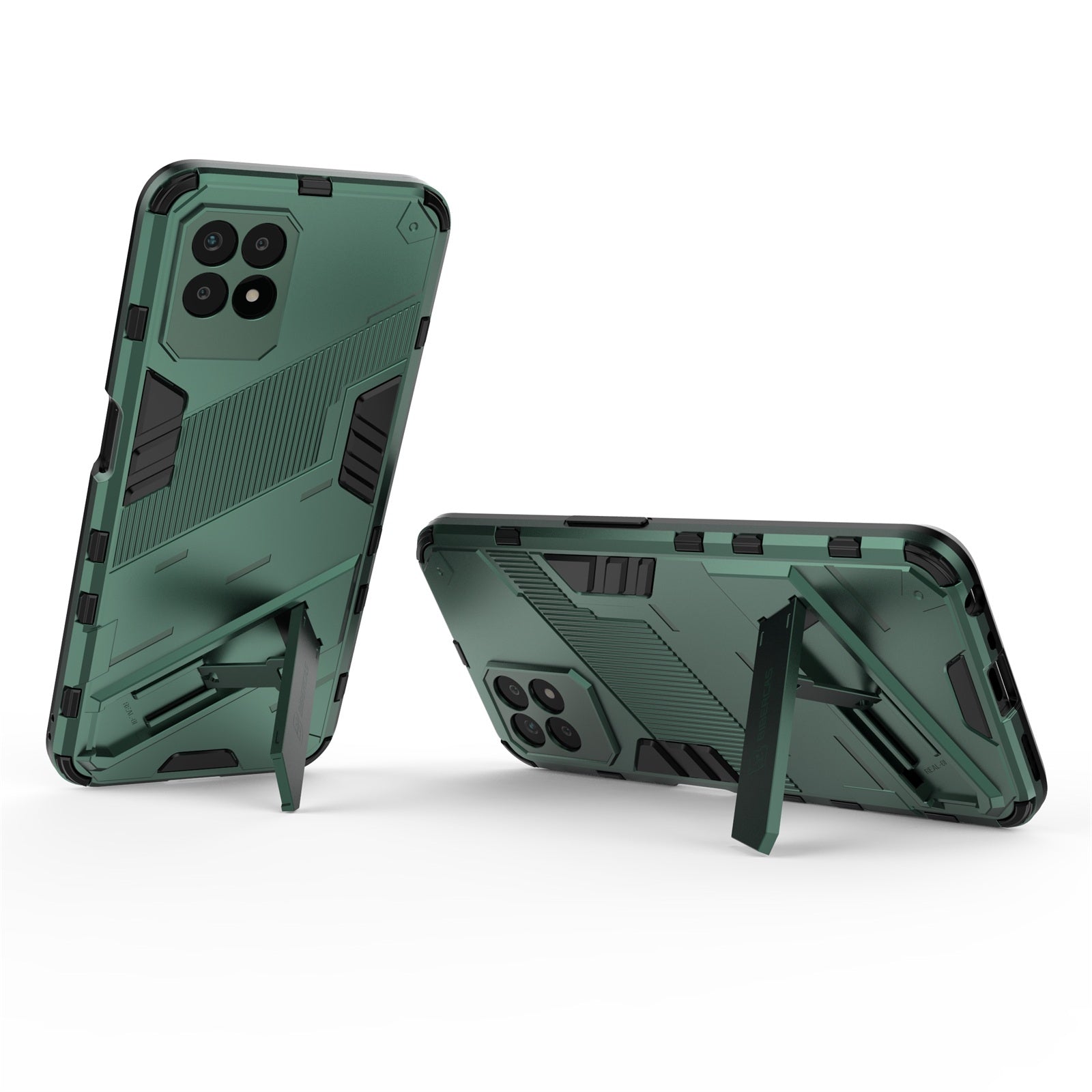 For-OPPO-Realme-8i-Punk-Armor-2-in-1-PC-+-TPU-Shockproof-Phone-Case-with-Invisible-Holder(Green)