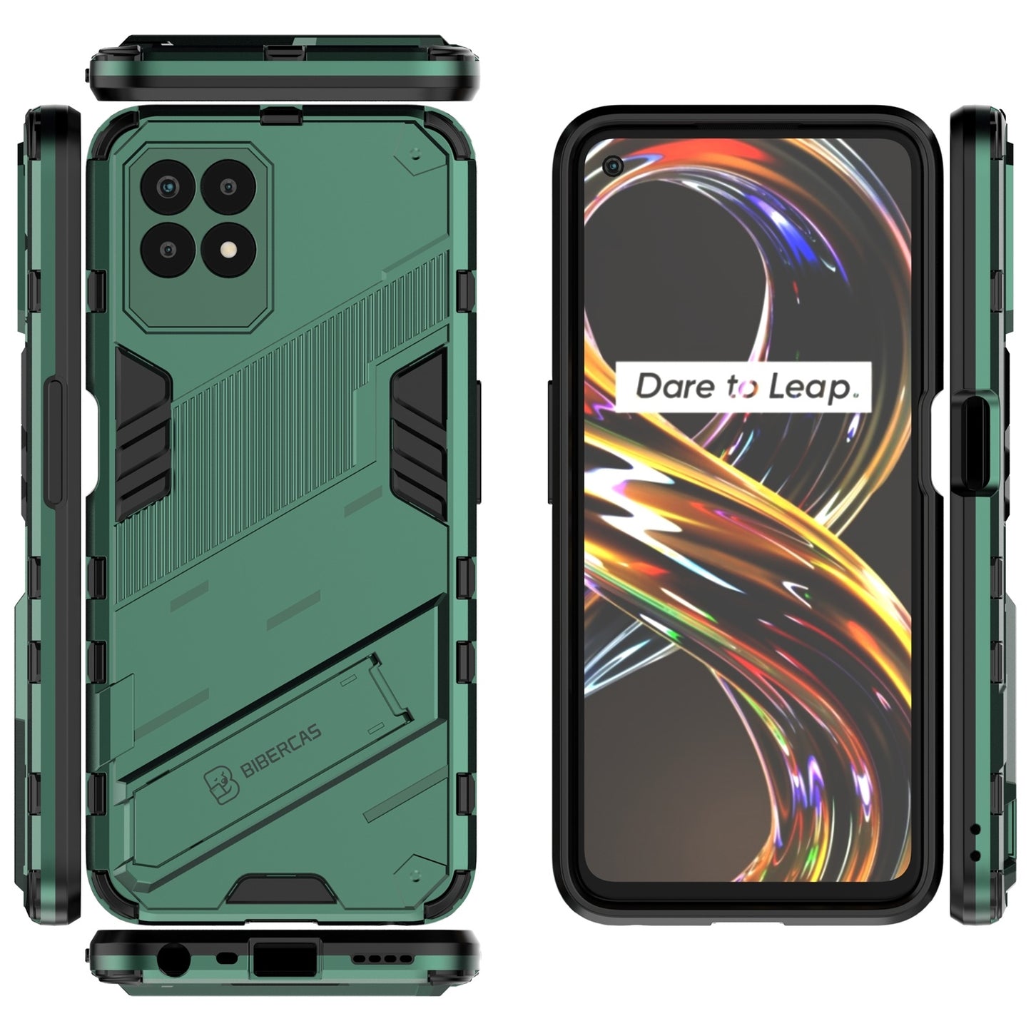 For-OPPO-Realme-8i-Punk-Armor-2-in-1-PC-+-TPU-Shockproof-Phone-Case-with-Invisible-Holder(Green)