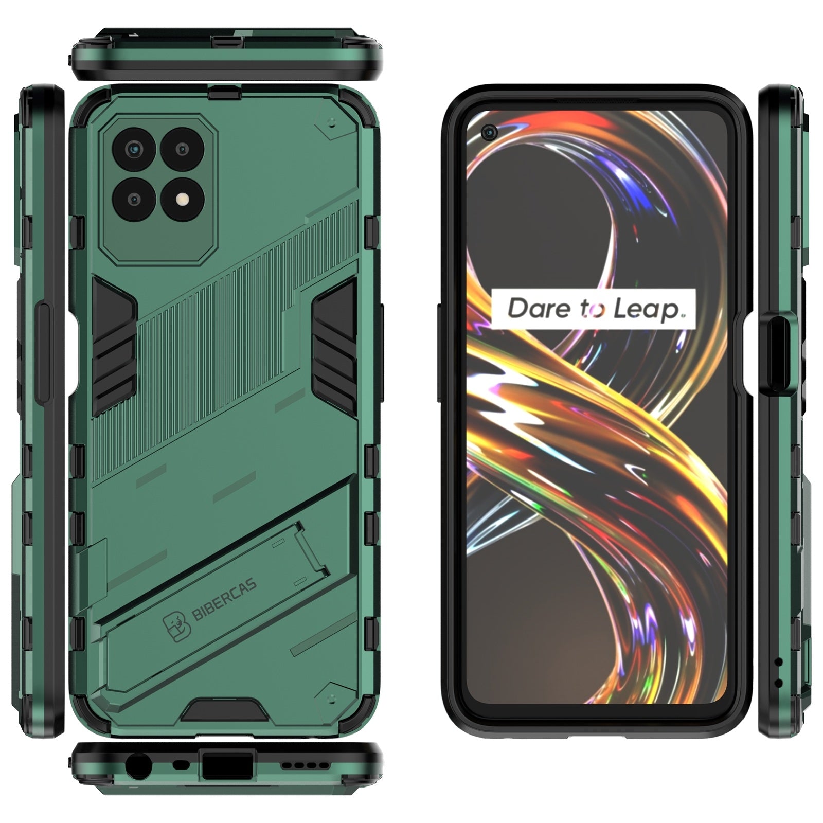 For-OPPO-Realme-8i-Punk-Armor-2-in-1-PC-+-TPU-Shockproof-Phone-Case-with-Invisible-Holder(Green)