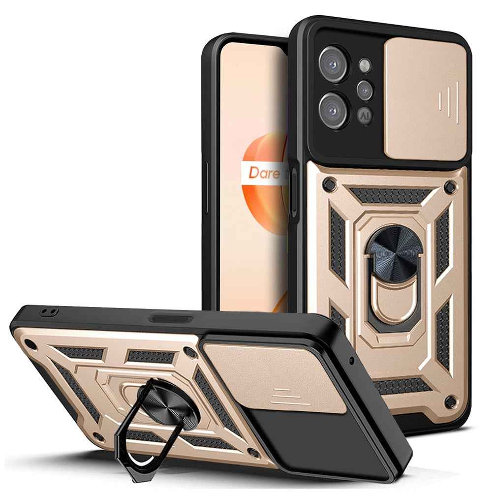 For-OPPO-Realme-C31-Sliding-Camera-Cover-Design-TPU+PC-Phone-Case(Gold)