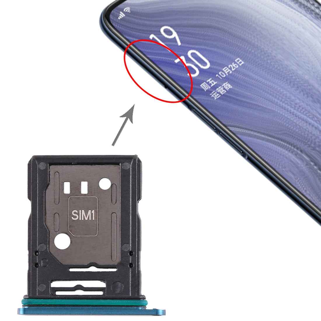 For-OPPO-Reno-10x-zoom-SIM-Card-Tray-+-SIM-Card-Tray-/-Micro-SD-Card-Tray-(Blue)