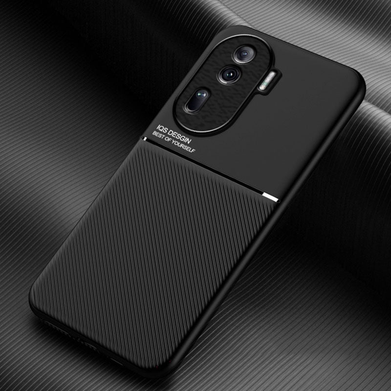For-OPPO-Reno11-Pro-5G-China-Classic-Tilt-Strip-Grain-Magnetic-PC-Hybrid-TPU-Phone-Case(Black)