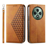 For-OPPO-Reno12-F-4G-/-5G-/-F27-India-Cubic-Grid-Calf-Texture-Magnetic-Leather-Phone-Case(Yellow)