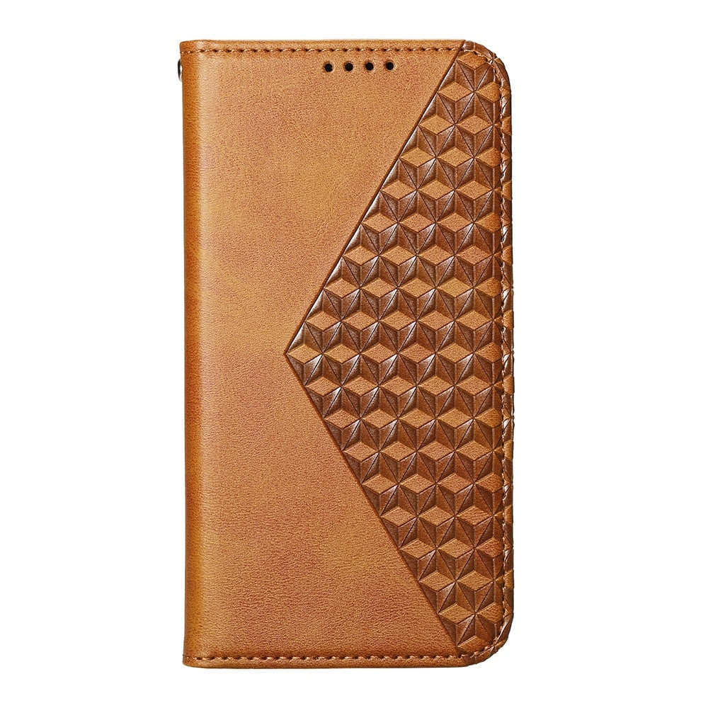 For-OPPO-Reno12-F-4G-/-5G-/-F27-India-Cubic-Grid-Calf-Texture-Magnetic-Leather-Phone-Case(Yellow)