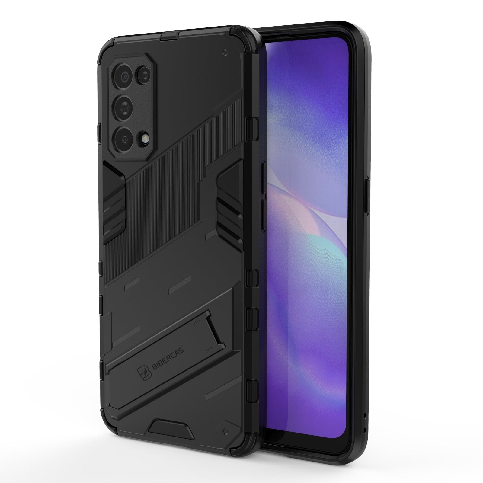For-OPPO-Reno5-Pro-Punk-Armor-2-in-1-PC-+-TPU-Shockproof-Case-with-Invisible-Holder(Black)
