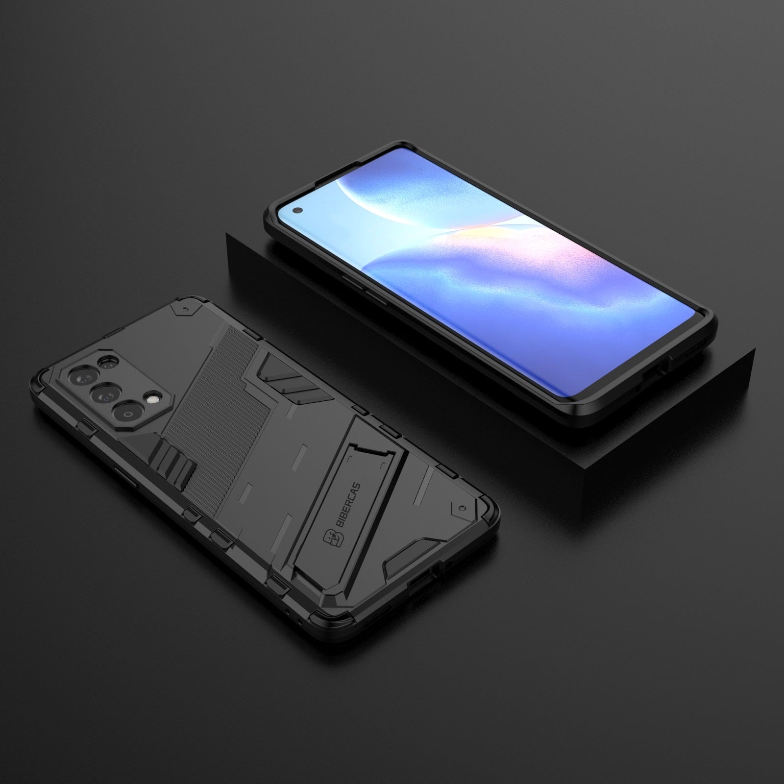 For-OPPO-Reno5-Pro-Punk-Armor-2-in-1-PC-+-TPU-Shockproof-Case-with-Invisible-Holder(Black)