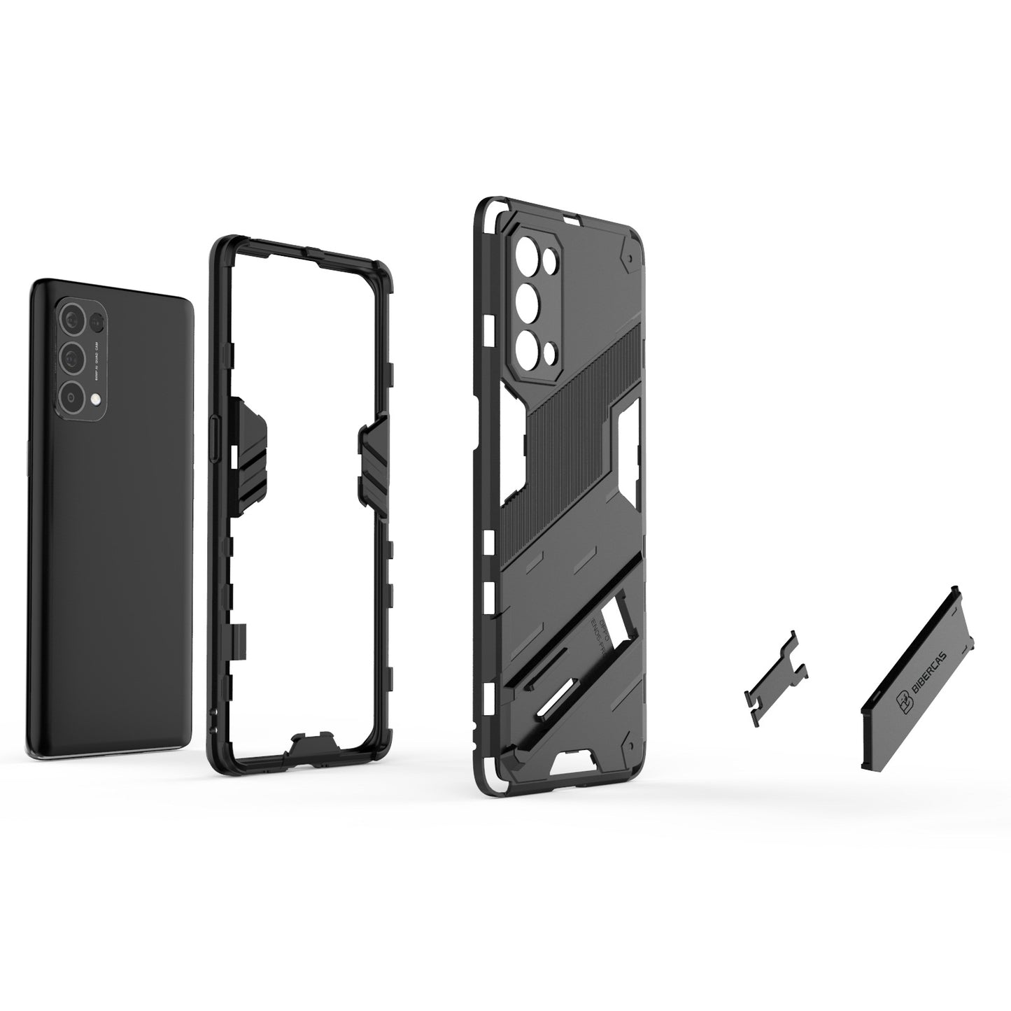 For-OPPO-Reno5-Pro-Punk-Armor-2-in-1-PC-+-TPU-Shockproof-Case-with-Invisible-Holder(Black)