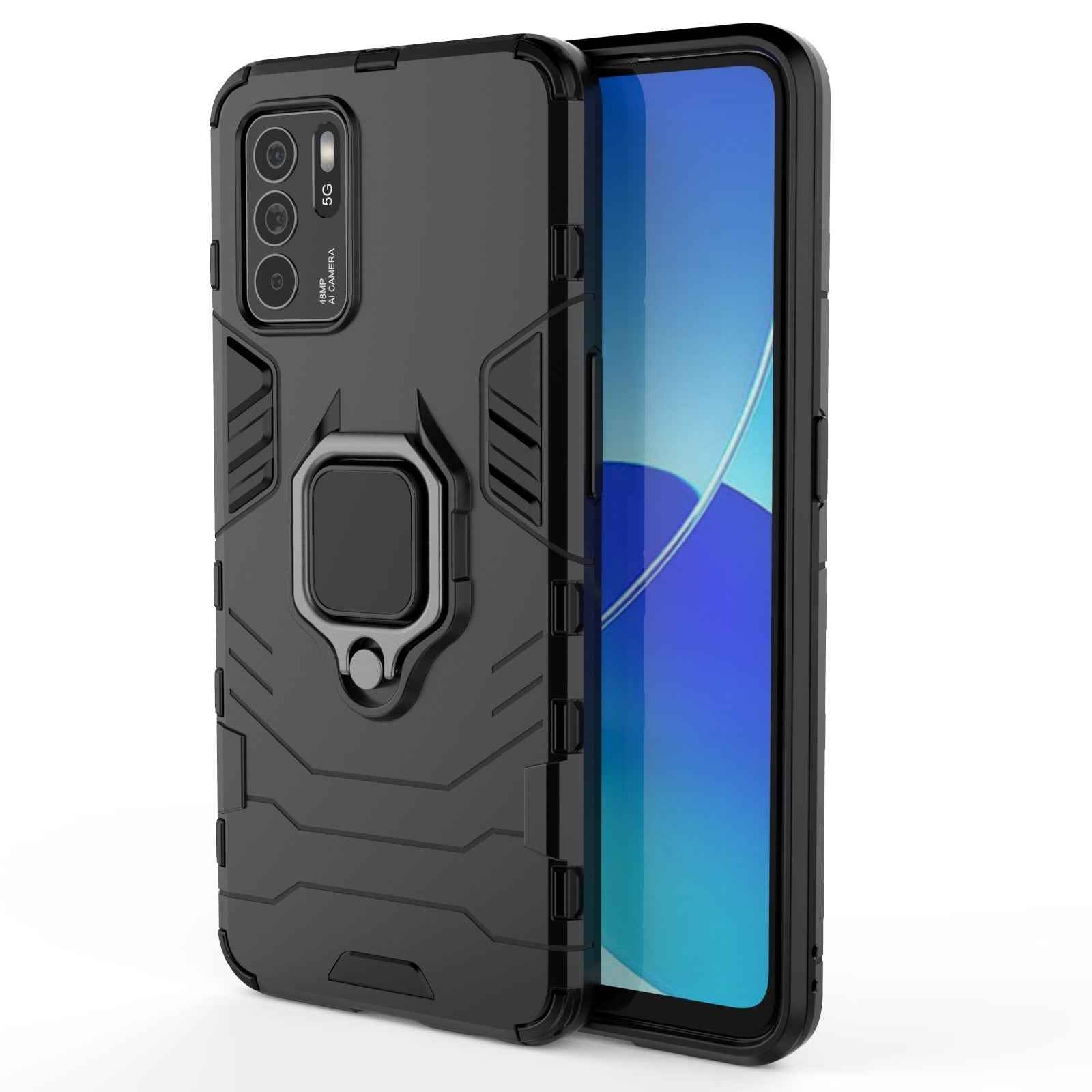 For-OPPO-Reno6-Z-Shockproof-PC-+-TPU-Protective-Case-with-Magnetic-Ring-Holder(Black)