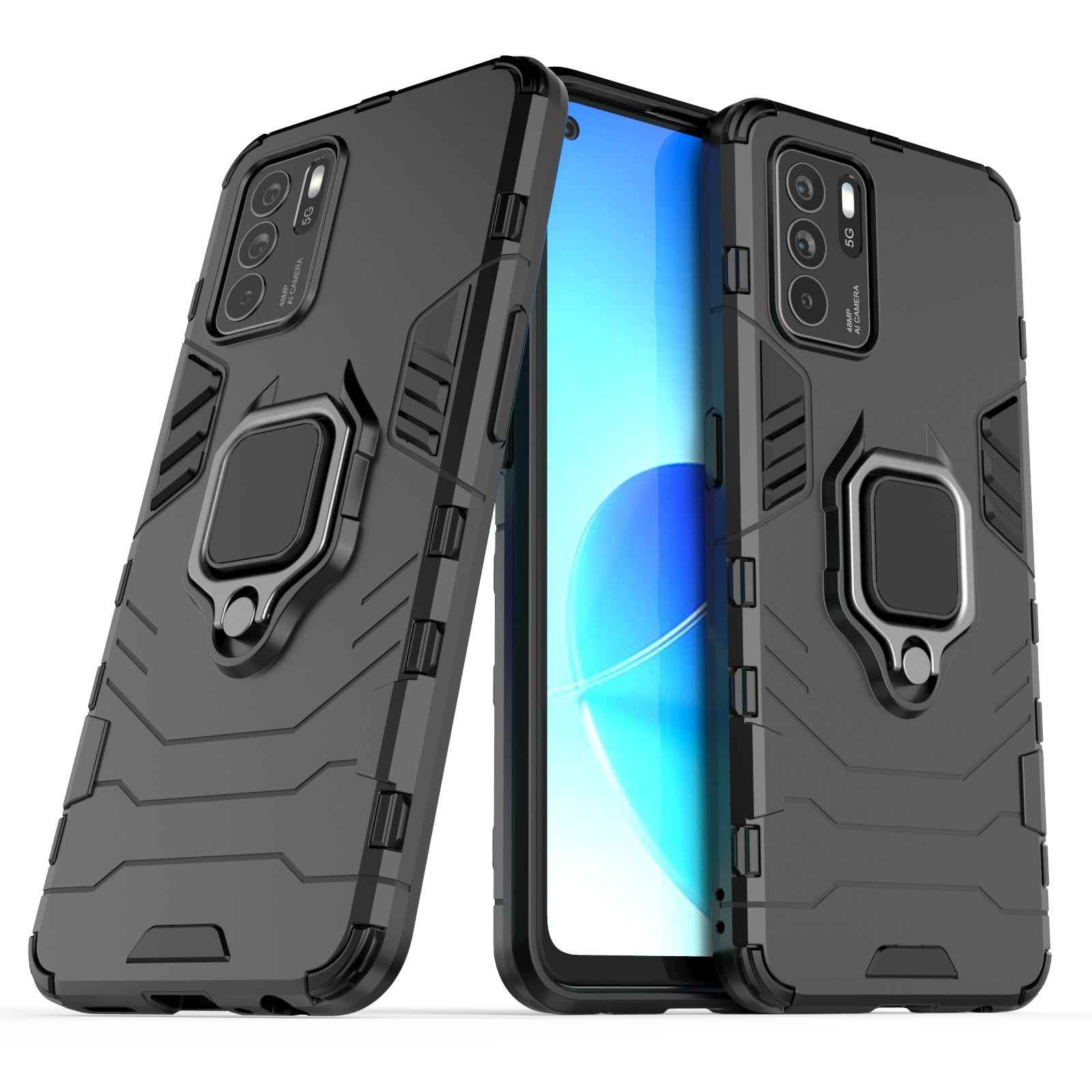 For-OPPO-Reno6-Z-Shockproof-PC-+-TPU-Protective-Case-with-Magnetic-Ring-Holder(Black)